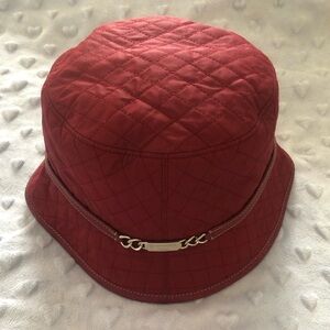 Coach Quilted Burgundy Bucket Hat with Silver Chain Accent